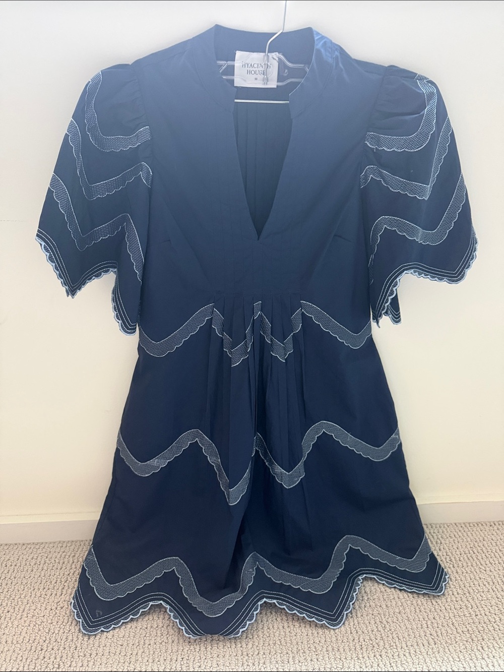 Hyacinth House Navy Mini Dress with Scalloped Trim